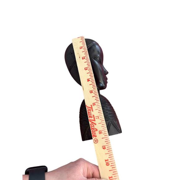 Ebony Wood African Tribal Head Statue Bust Figure 9”Tall Hand Carved Vintage - Picture 5 of 8